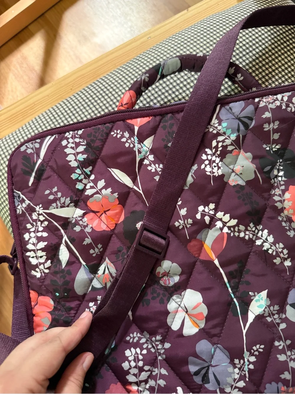 Quilted Floral Computer Bag in Plum
